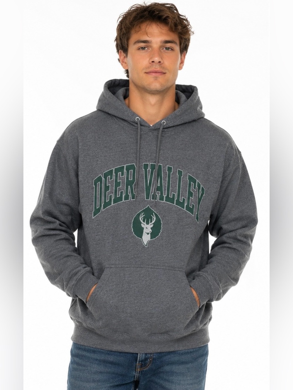 Deer Valley Gear for Sports Big Cotton Hoodie Gray Green Unisex Small Ski